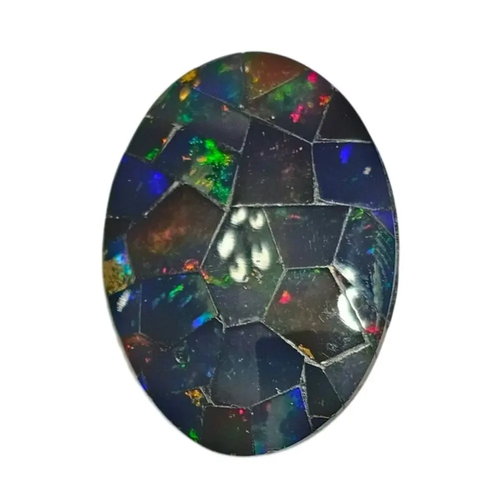 Large Australian Opal Mosaic Doublet Oval Cabochon 31.75 CT Loose Gemstone